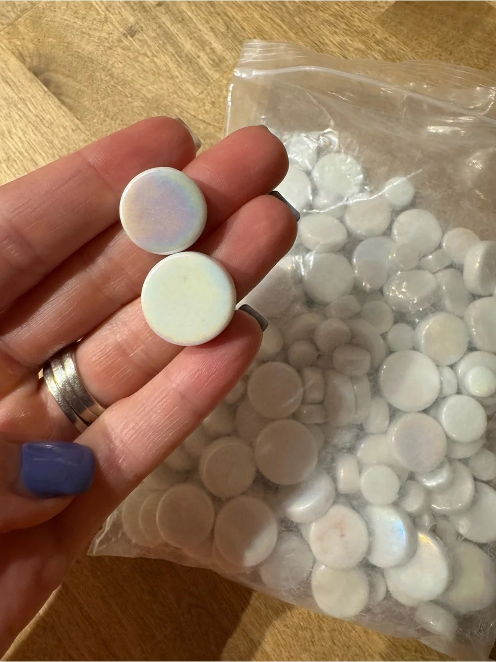 Iridescent White Round Flat Back Mosaic Tiles